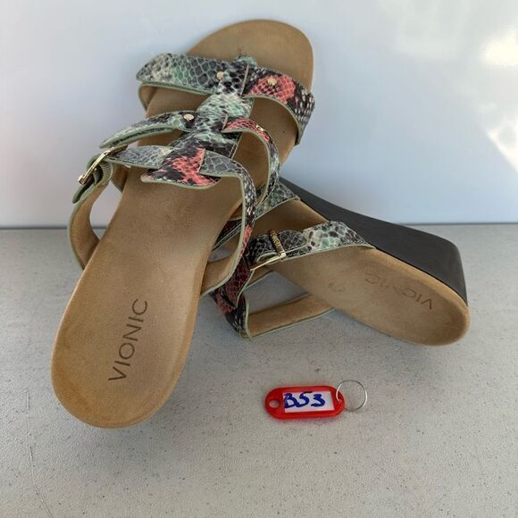 Vionic Radia Multicolored Snake Print Adjustable Wedge Slides Sandals Size10 - Picture 4 of 7